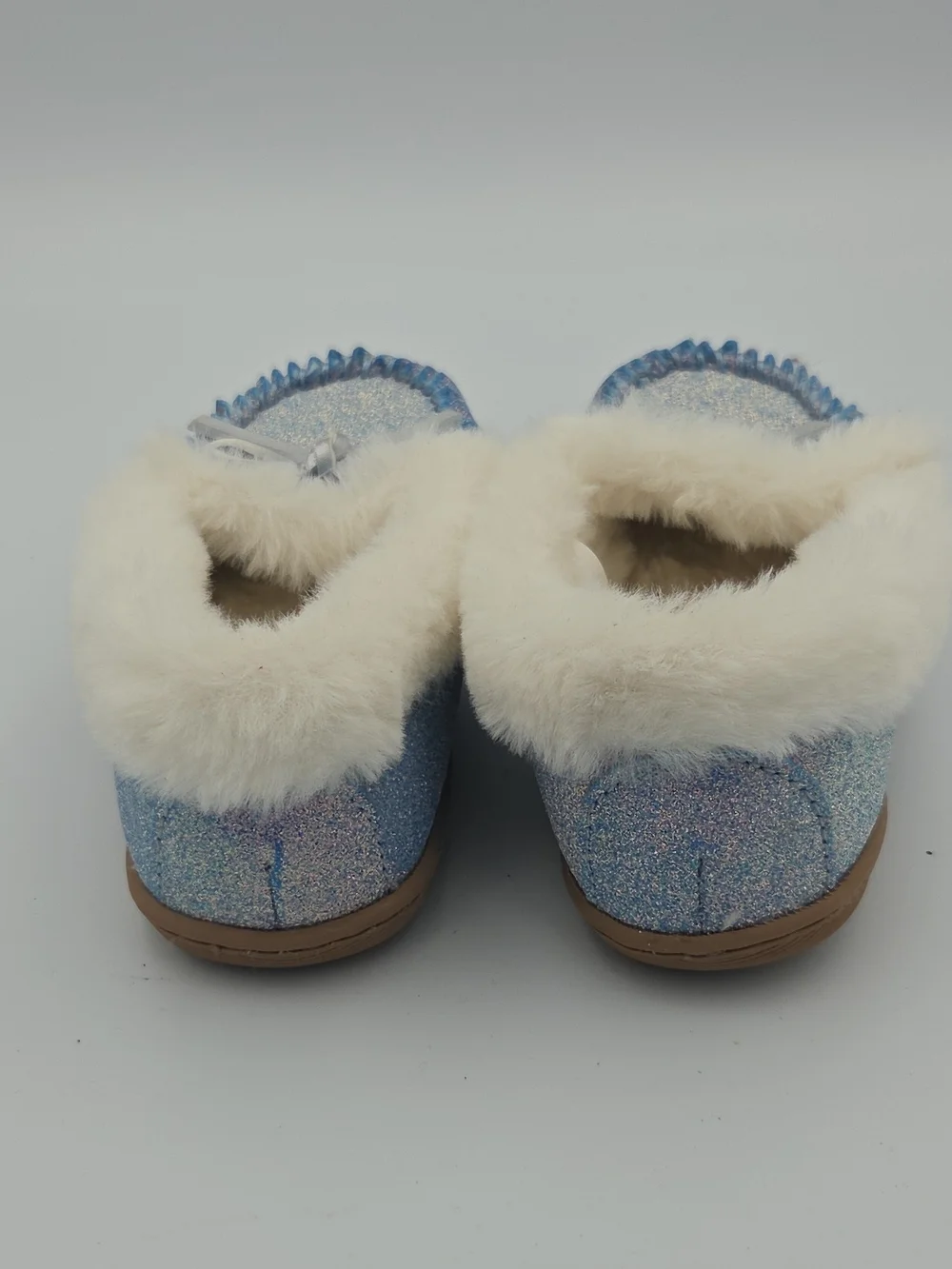 J. Crew Iridescent Blue Glitter Fur-Lined Moccasin Slippers Girl's Size 1
